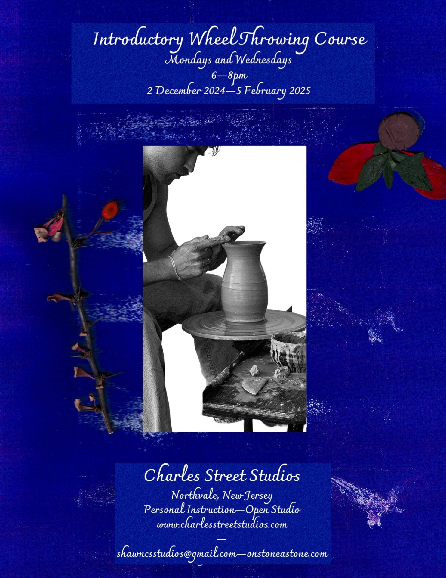 Flyer for the annual Charles Street Studios Spring Pottery show April 27-28, 2024